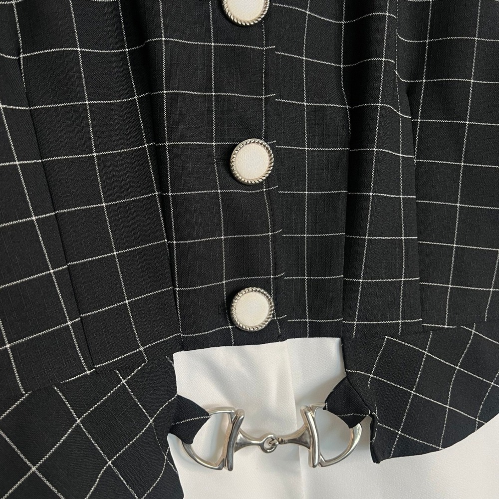 Good Times Vintage Black White Windowpane Horsebit Blazer Top Short Sleeve 14 - Picture 4 of 9